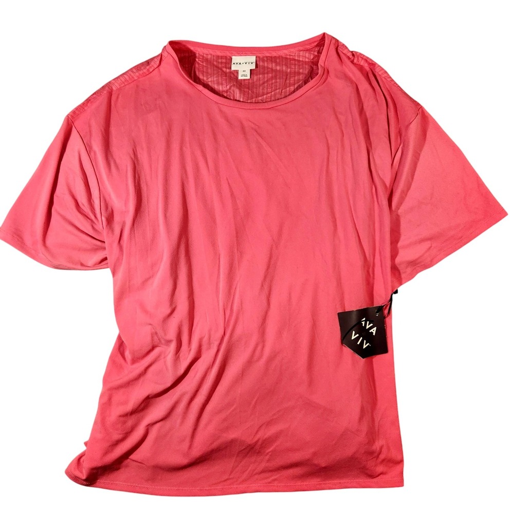 Ava & Viv Shirt Womens 4X Paradise Pink Tie‎ Back Mixed Media Short Sleeve Plus